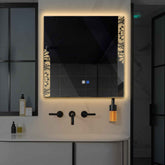 LED Spiegel Quadratisch | Touch-Schalter | Anti-Beschlag-Funktion | Warmweißes Licht - Reyze Seria Good Vibes Model 4